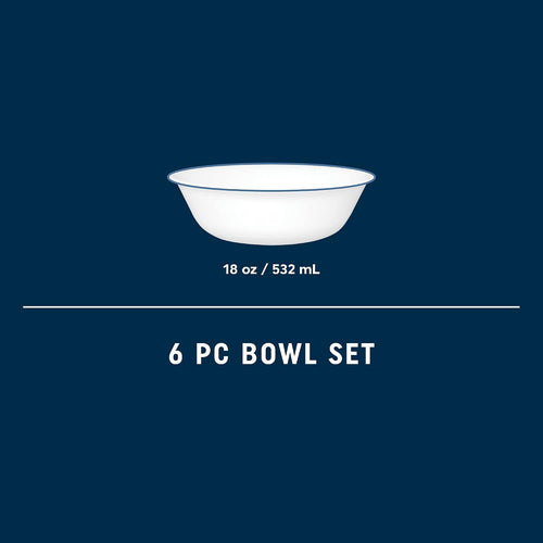 Corelle 6-Piece 18oz Round Bowls Vitrelle Triple Layer Glass  Perfect for Soup  Cereal and Snacks  Lightweight  Chip and Scratch Resistant  Microwave and Dishwasher Safe  Botanical Stripes